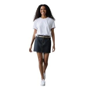 Bisou Bisou Dark Denim Mini Skirt with Gold Trim